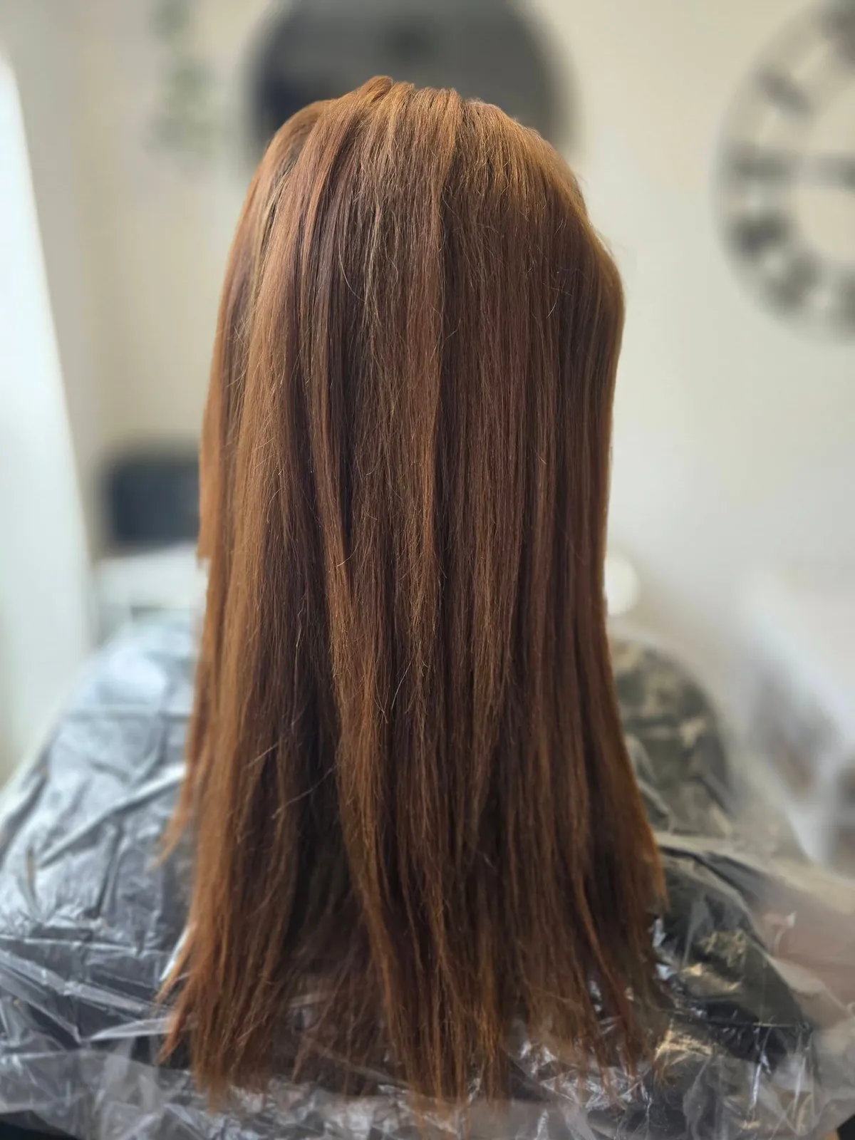 Copper colour, freshly done in the chair